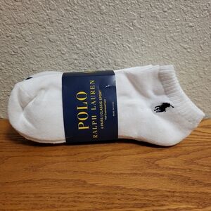 NWT Polo Ralph Lauren 6 Pairs White Classic Sport Socks Size 10-13